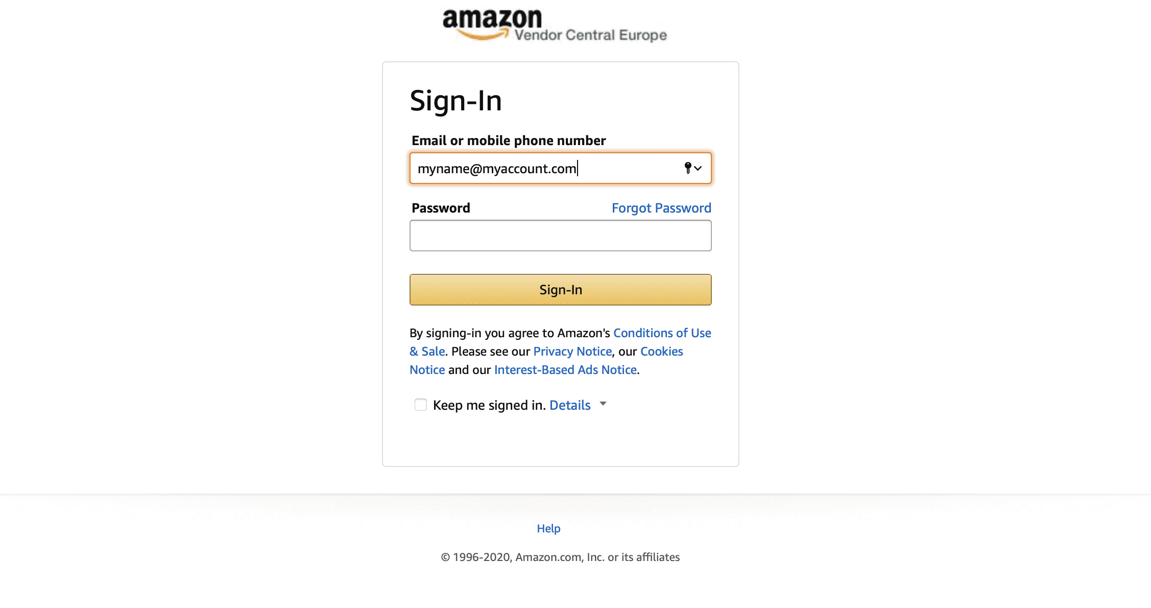 Amazon Vendor Central Login Page