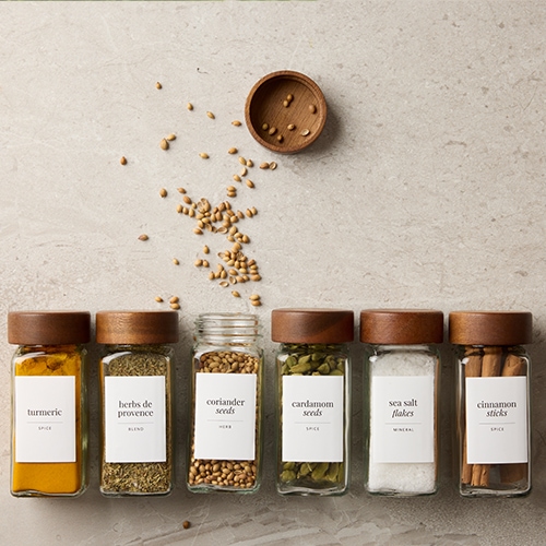 Pigeonhole spice labels pantry photography