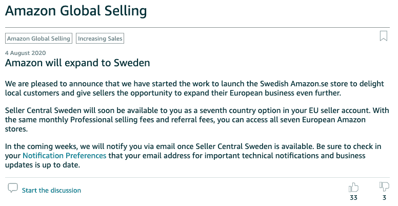 Amazon launching in Sweden