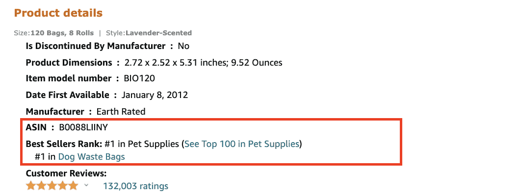 Amazon best seller ranking example