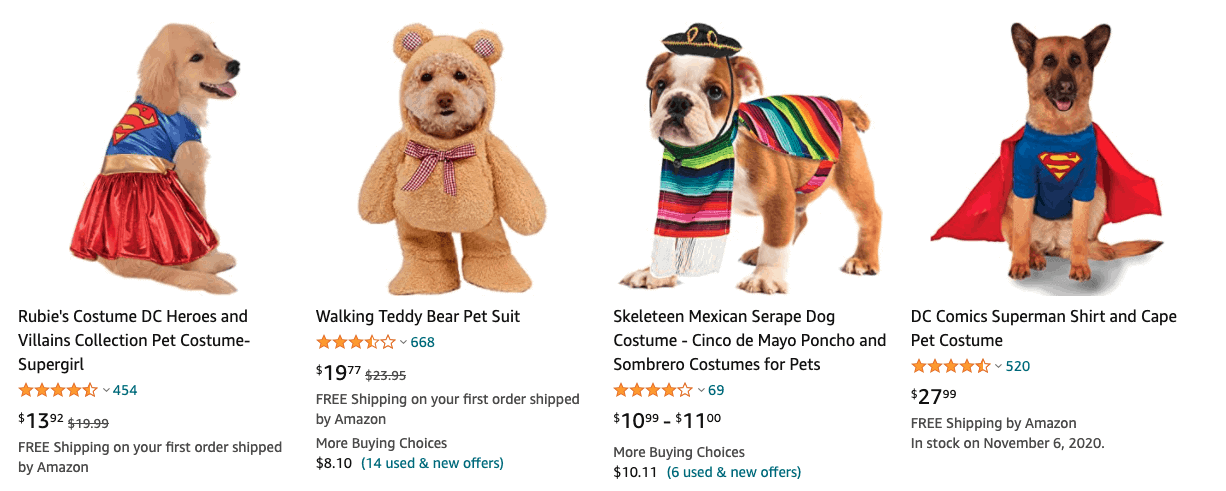 Dog and puppy costumes for sale on Amazon